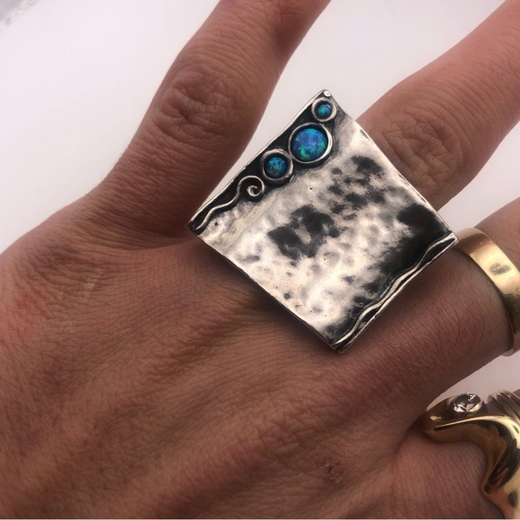 VTG Sterling & Opal Large Abstract Statement Ring Sz 8 - Picture 9 of 14